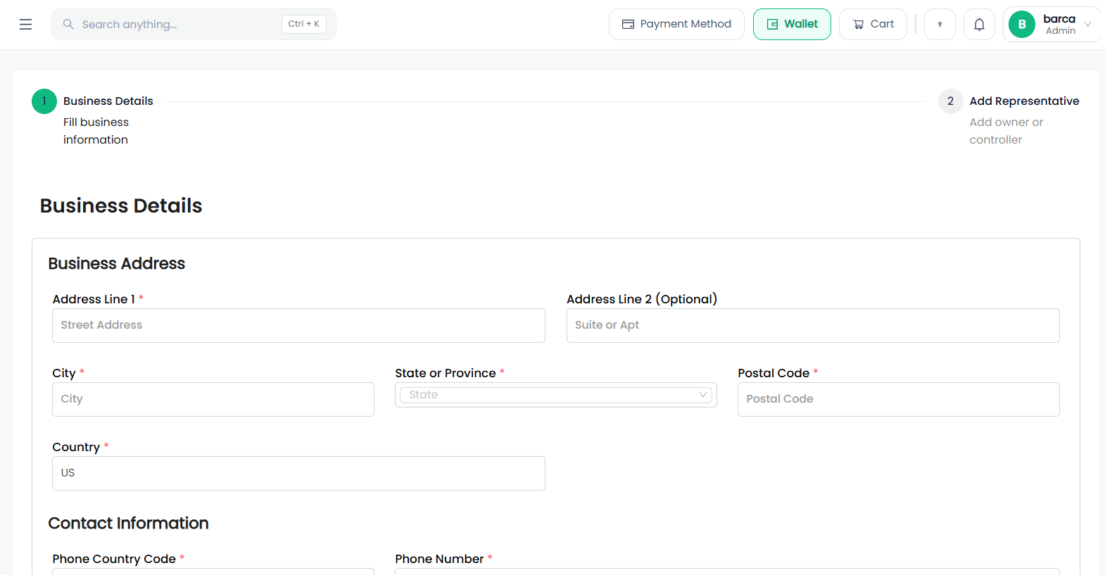 Complete Account Setup / Create Wallet