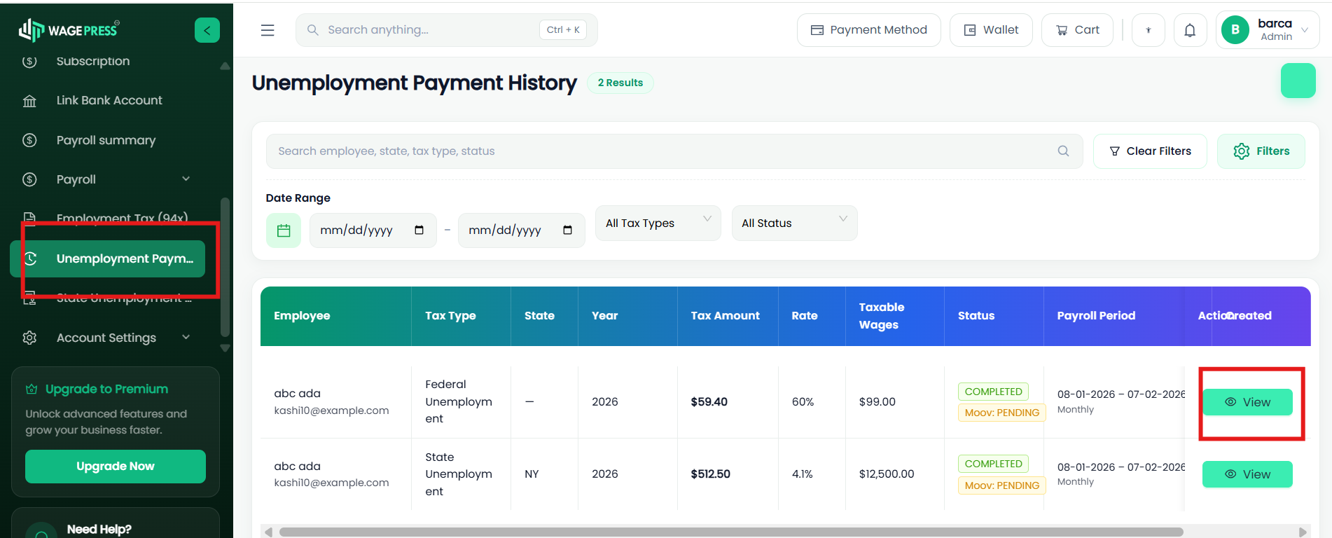 Unemployment Payment History