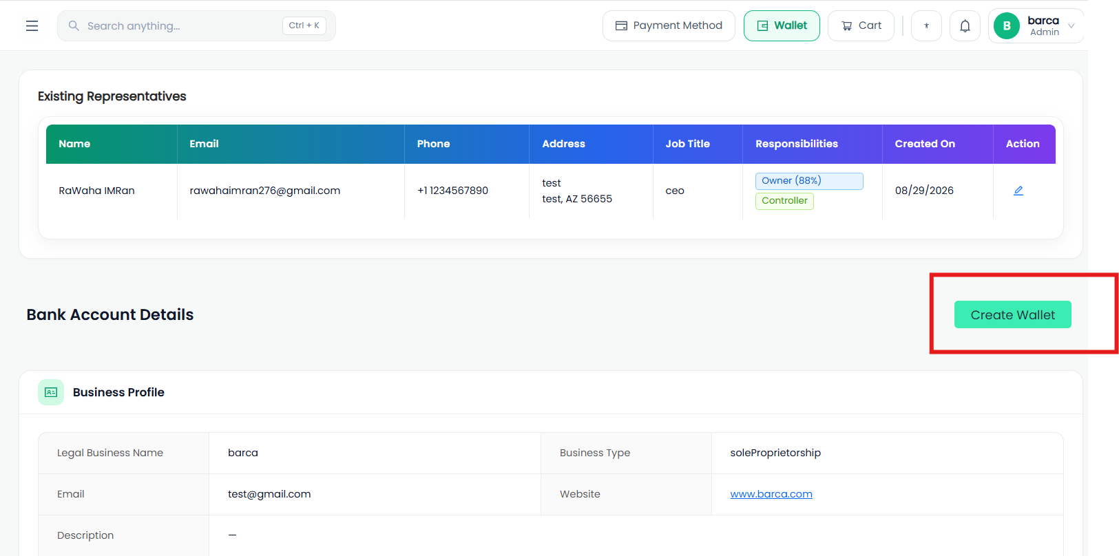 Complete Account Setup / Create Wallet