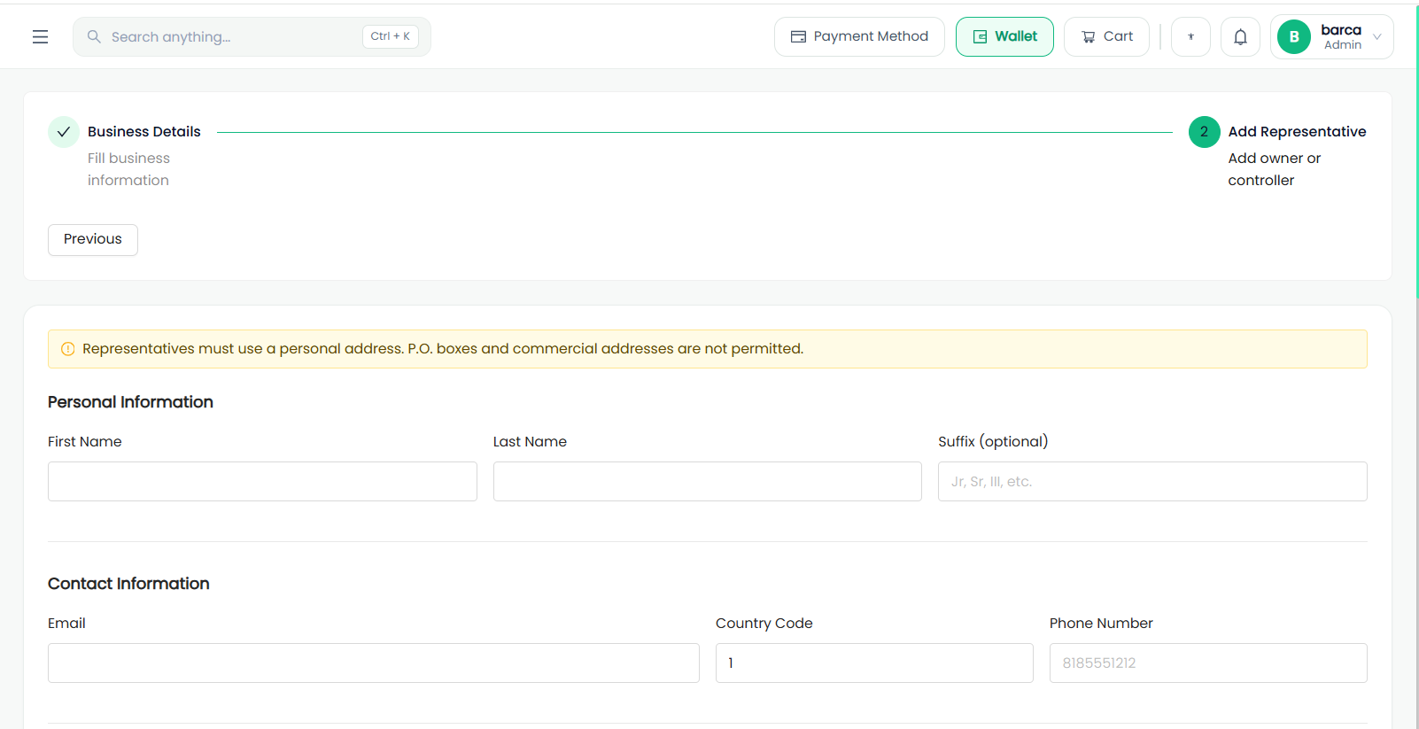 Complete Account Setup / Create Wallet