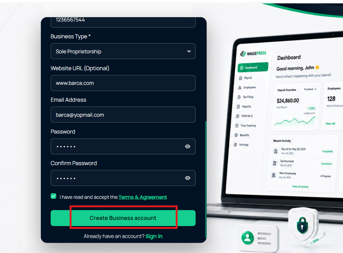 Signup (Business Registration)