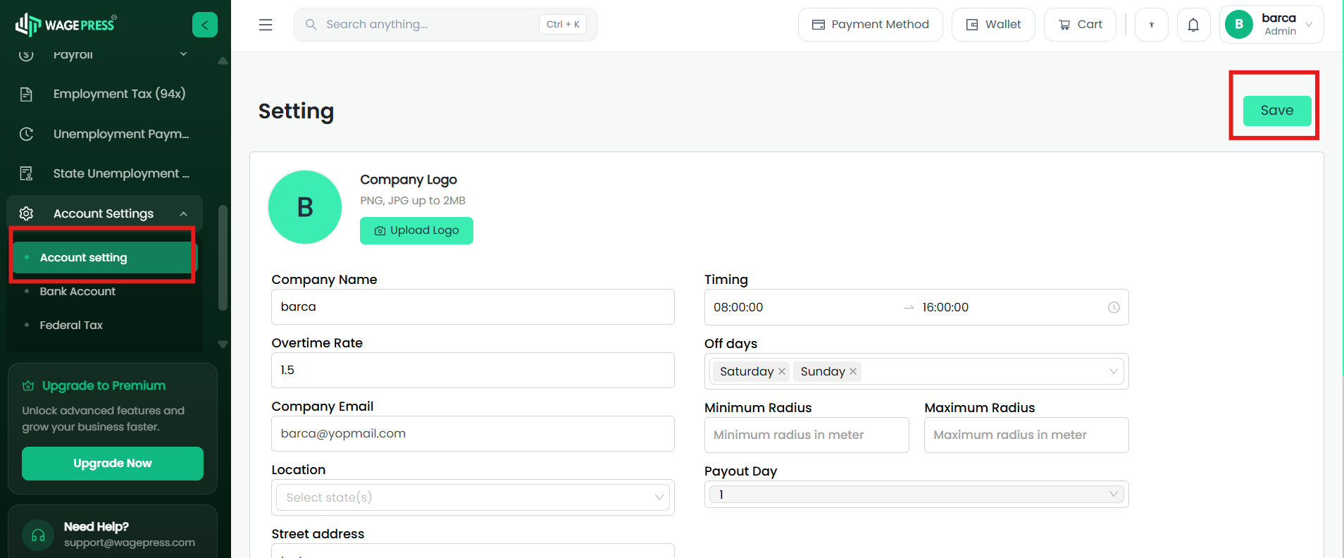 1. Account Setting